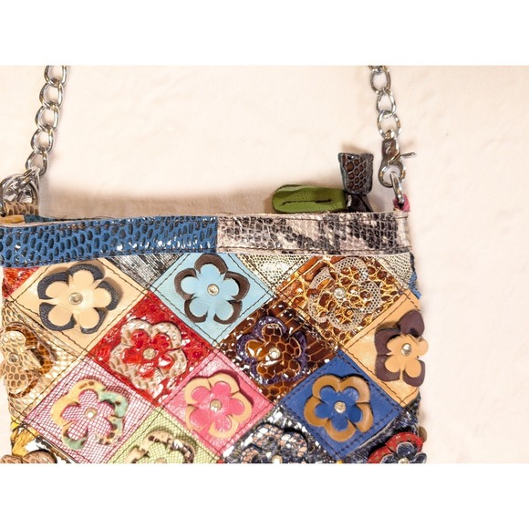 Segater VTG 3D Multicolor Patchwork Leather Floral Shoulder Bag Chain (2 straps) - Picture 2 of 16